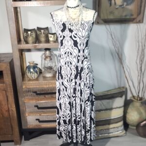 INC Black and White Patterned Jersey Tub Dress